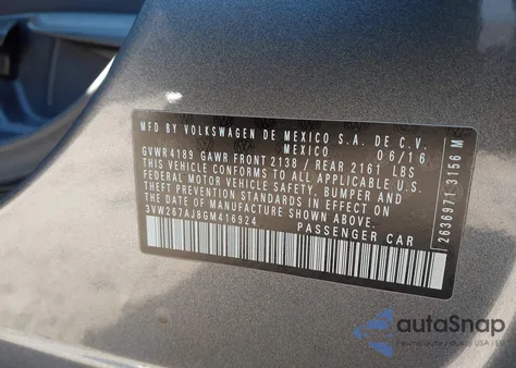 2016 Volkswagen Jetta 1.4T S из США, поврежденный, VIN 3VW267AJ8GM416924